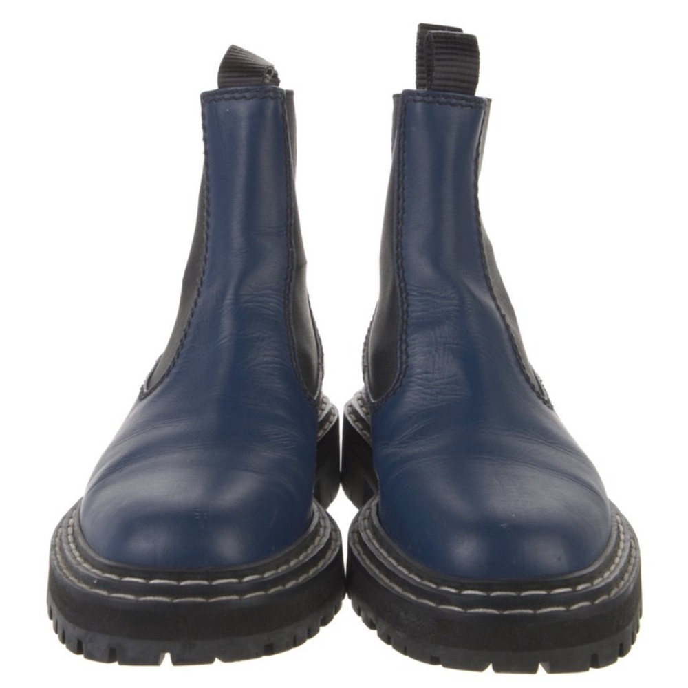 Proenza Schouler Leather Ankle Chelsea Boots Round-Toes with Grosgrain Trim - Picture 2 of 5